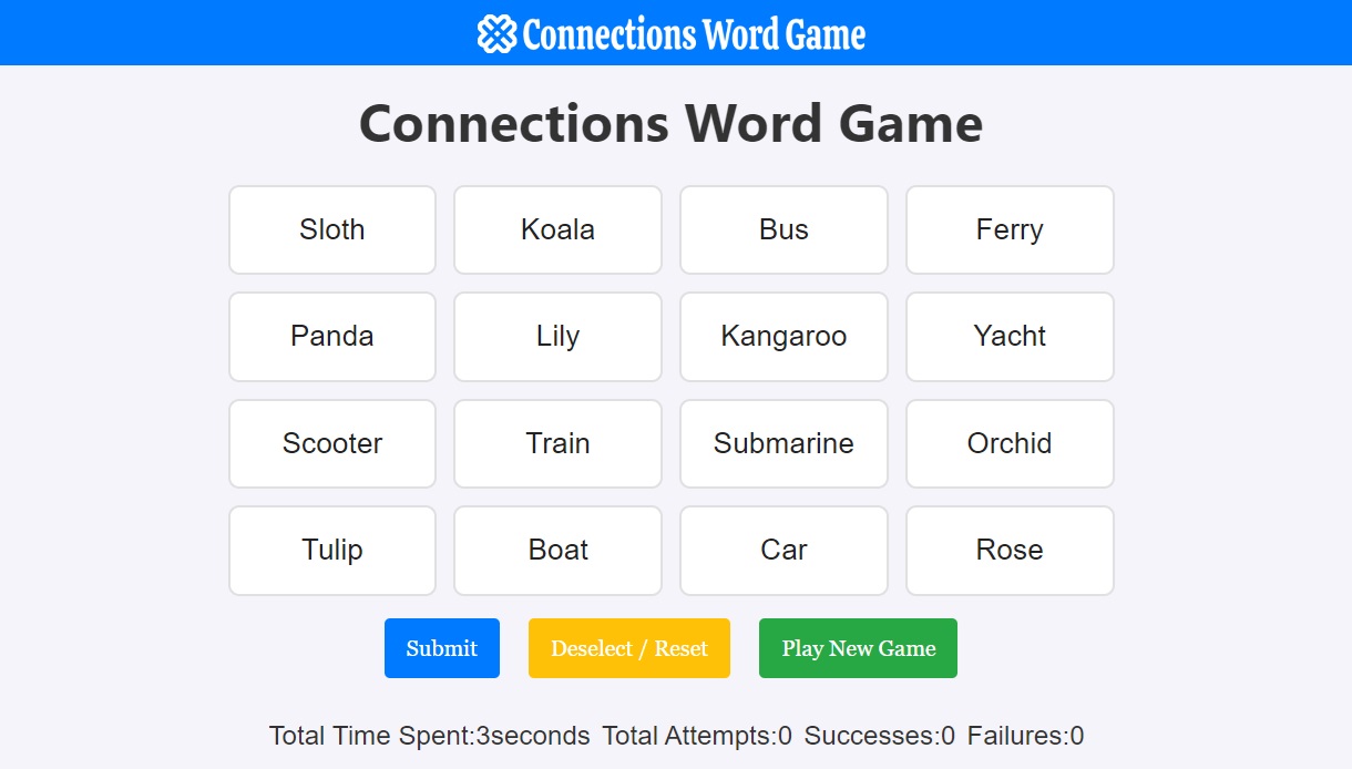 Connections Word Game